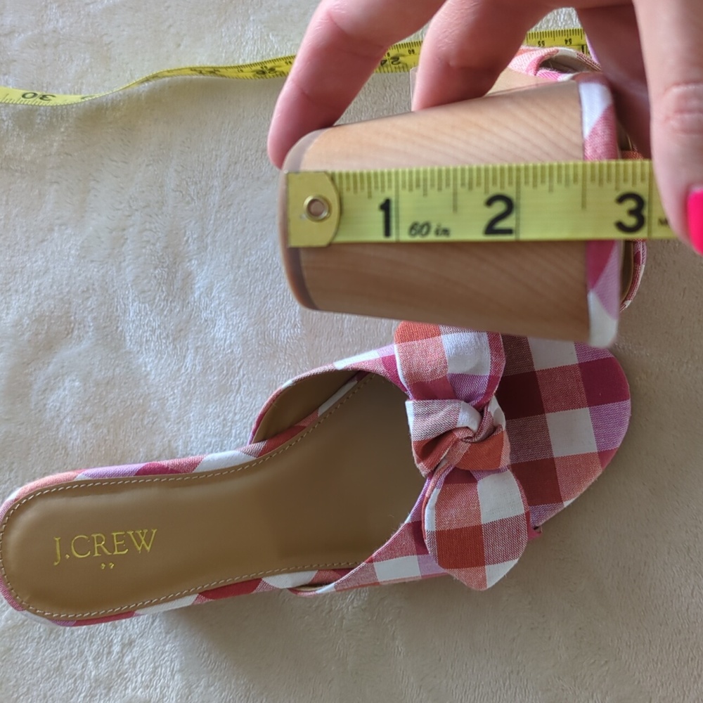 J. Crew Printed Plaid Clog Bow Heels Sandals Slide Sz 8 New Box Red White Purple - Picture 12 of 13